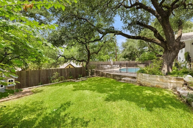 view of yard featuring a fenced backyard and a fenced in pool