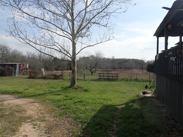 view of yard featuring fence and a rural view