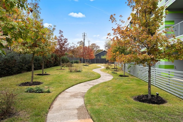 surrounding community with a fenced backyard and a yard