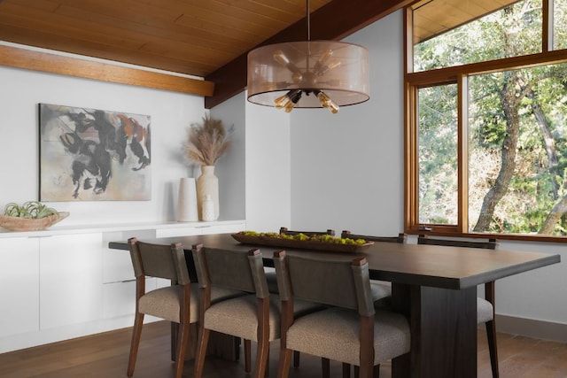 1400 Mount Larson Rd, Austin, TX 78746 - dining space with wood ceiling and wood finished floors