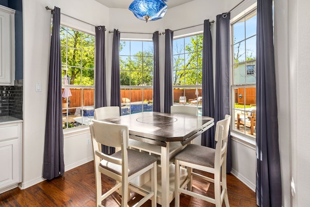 1601 Forest St, Georgetown, TX 78626 - dining area featuring dark wood-type flooring, baseboards, and plenty of natural light
