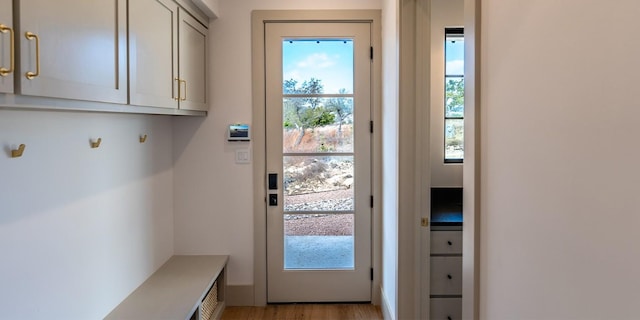 doorway to outside with light wood-style flooring