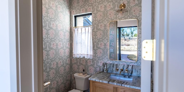179 Lagrange Dr, Fredericksburg, TX 78624 - half bath featuring wallpapered walls and vanity