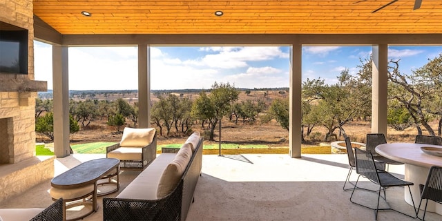 interior space with an outdoor hangout area