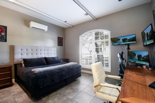 9512 Palmbrook Dr, Austin, TX 78717 - tiled bedroom featuring a wall mounted AC and baseboards