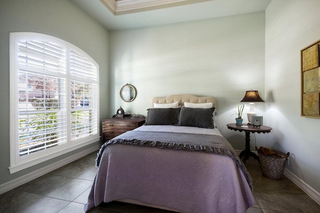 9512 Palmbrook Dr, Austin, TX 78717 - tiled bedroom with baseboards and ornamental molding