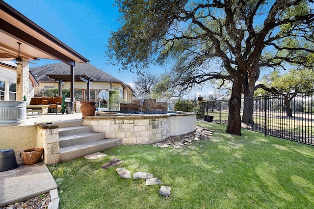9512 Palmbrook Dr, Austin, TX 78717 - view of yard featuring ceiling fan and a patio
