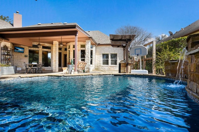 9512 Palmbrook Dr, Austin, TX 78717 - view of swimming pool featuring a ceiling fan and a patio area