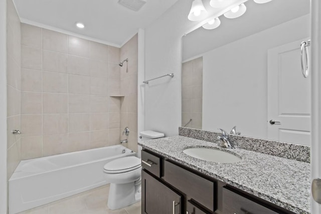 4737 Modena Bay Bnd, Leander, TX 78641 - bathroom with toilet, shower / bath combination, tile patterned floors, and vanity