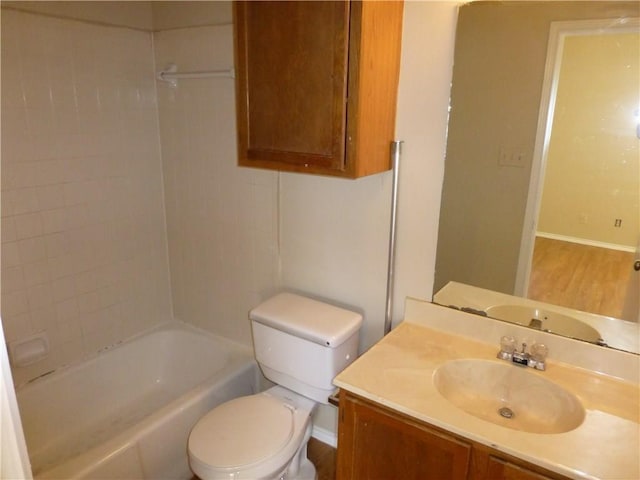 full bath with shower / bathing tub combination, vanity, and toilet