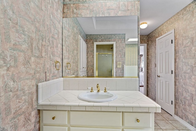 1306 Far W Rd, Horseshoe Bay, TX 78657 - bathroom with vanity, tile patterned flooring, and a shower stall