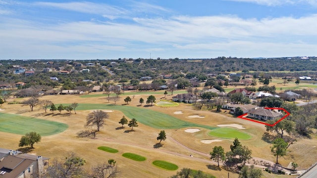 1306 Far W Rd, Horseshoe Bay, TX 78657 - aerial view of residential area with property parcel outlined and a golf club