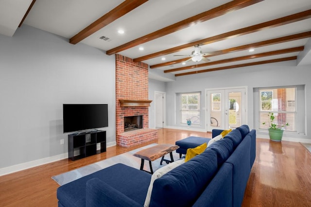 3660 Stagecoach Ranch Loop, Dripping Springs, TX 78620 - living room featuring recessed lighting, beamed ceiling, and wood finished floors