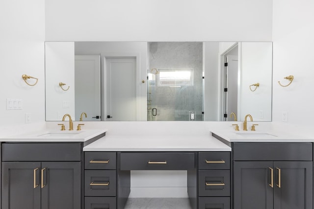 full bathroom featuring a shower stall and vanity