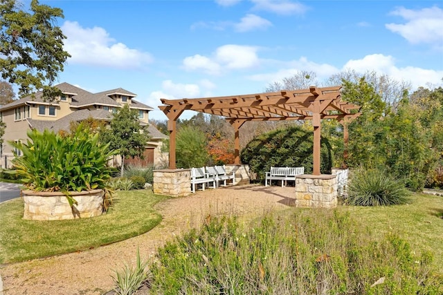 view of yard featuring a pergola and a patio area