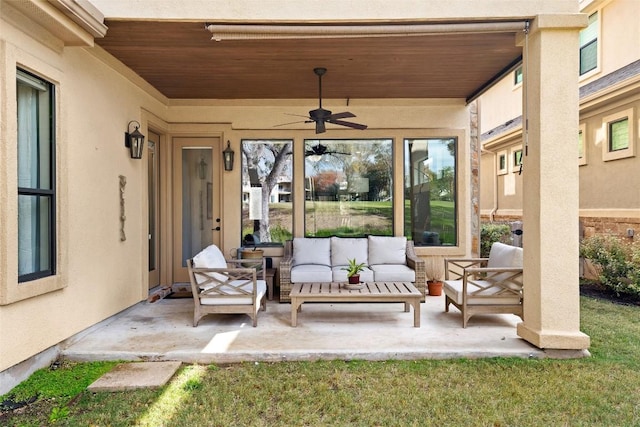 view of patio featuring a ceiling fan and an outdoor hangout area