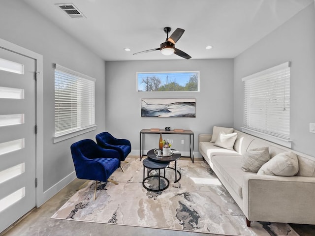 6902 Carver Ave Unit B, Austin, TX 78752 - living area with ceiling fan, baseboards, and recessed lighting