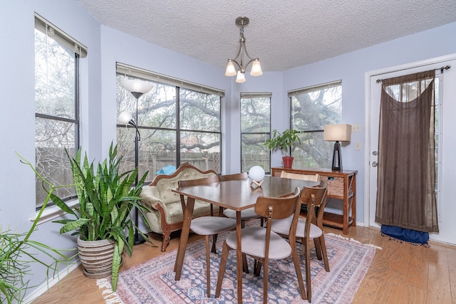 dining area featuring a chandelier, a healthy amount of sunlight, and wood finished floors