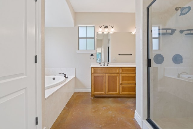 10221 David Moore Dr Unit 1 & 2, Austin, TX 78748 - full bathroom with concrete flooring, vanity, a shower stall, and a bath