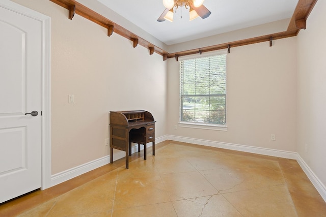 10221 David Moore Dr Unit 1 & 2, Austin, TX 78748 - unfurnished room featuring a ceiling fan, beam ceiling, and baseboards