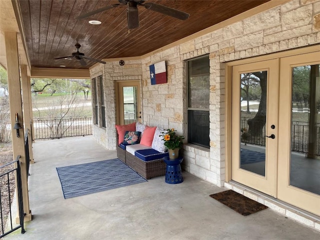 10221 David Moore Dr Unit 1 & 2, Austin, TX 78748 - view of patio / terrace with ceiling fan and french doors