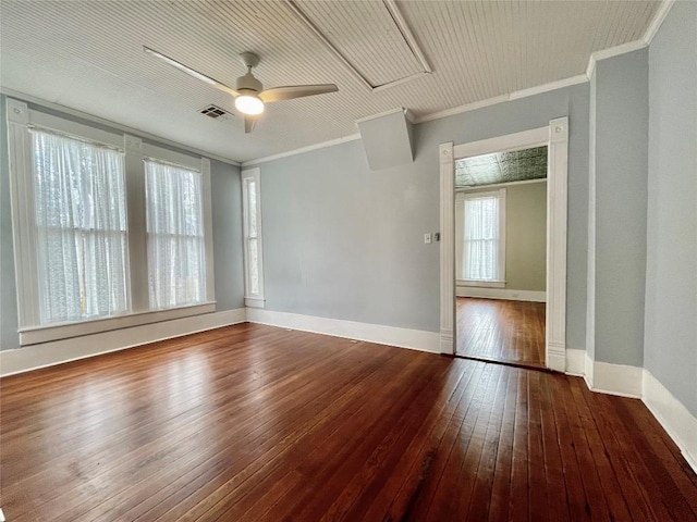 908 W Hopkins St, San Marcos, TX 78666 - spare room featuring wood-type flooring, ceiling fan, ornamental molding, and baseboards