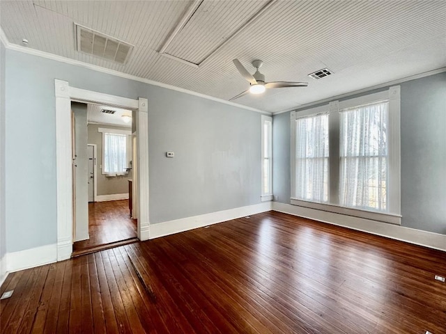 908 W Hopkins St, San Marcos, TX 78666 - empty room with hardwood / wood-style flooring, ceiling fan, baseboards, and crown molding