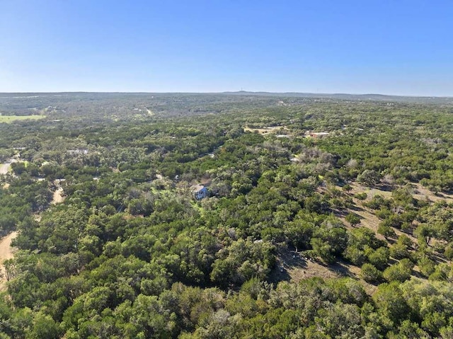 birds eye view of property featuring a forest view