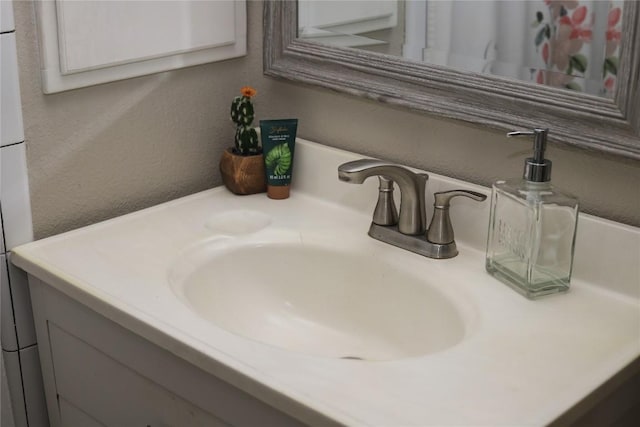 room details with a textured wall and vanity