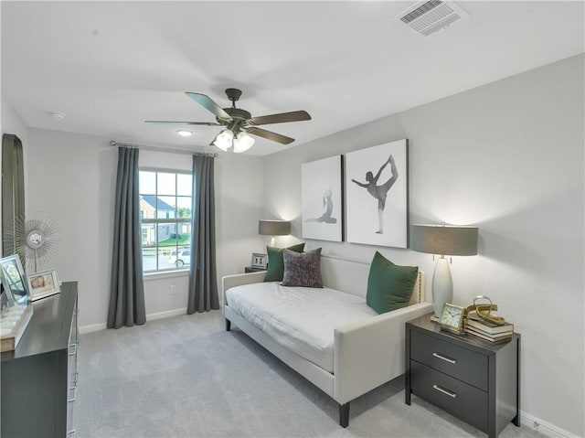 205 Bluff Creek Ln, Georgetown, TX 78628 - bedroom featuring light colored carpet and a ceiling fan