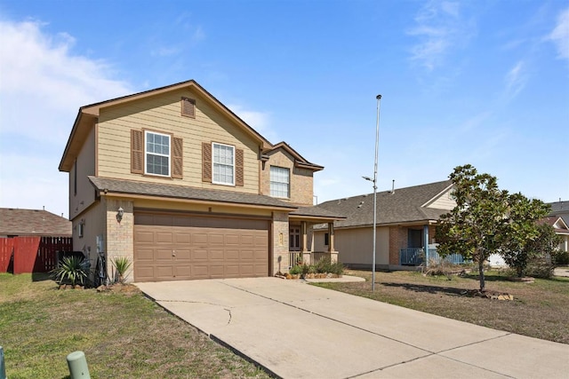 103 Ryan Cv, Hutto, TX 78634 - view of front of home with brick siding, concrete driveway, an attached garage, and a front yard