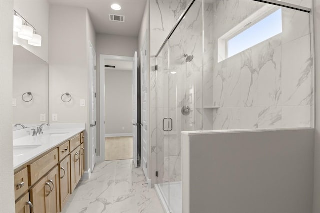 600 C-Bar Ranch Trl, Cedar Park, TX 78613 - full bathroom with marble look tiles, double vanity, and a marble finish shower