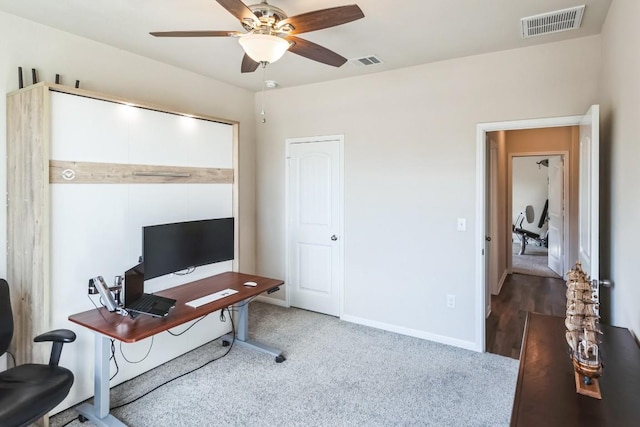 4337 Buffalo Ford Rd, Georgetown, TX 78628 - office featuring ceiling fan, carpet flooring, and baseboards