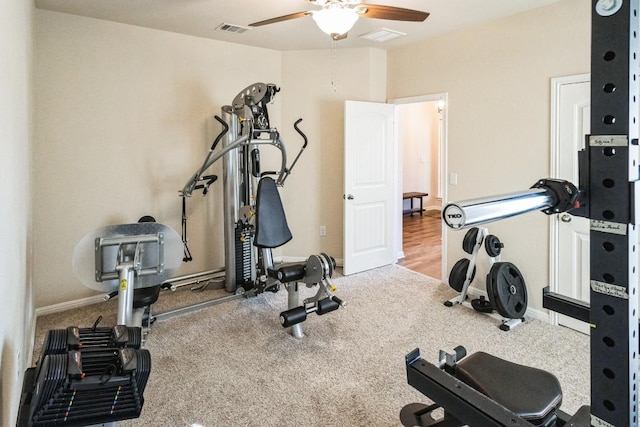 4337 Buffalo Ford Rd, Georgetown, TX 78628 - workout room featuring ceiling fan and baseboards