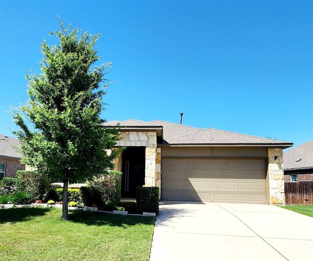 4337 Buffalo Ford Rd, Georgetown, TX 78628 - view of front of house with stone siding, an attached garage, and concrete driveway