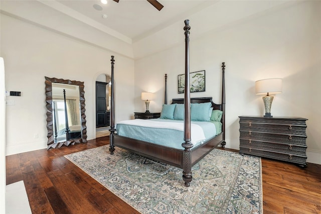 19520 Tessa Hts, Spicewood, TX 78669 - bedroom with wood finished floors, baseboards, and ceiling fan