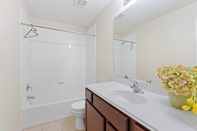 full bathroom with tile patterned flooring, visible vents, vanity, and toilet