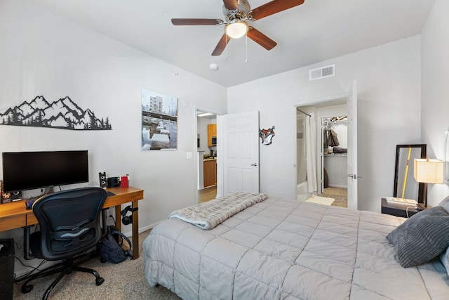 bedroom featuring visible vents and a ceiling fan