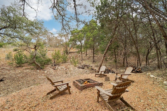 view of yard featuring a fire pit