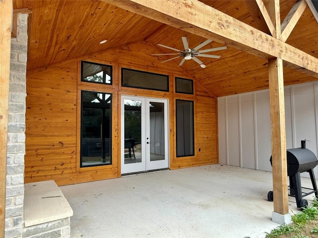 view of patio featuring a ceiling fan and french doors