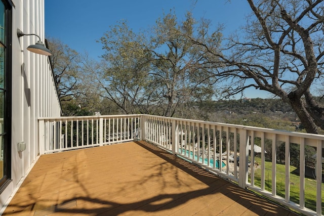 view of wooden balcony featuring a wooden deck