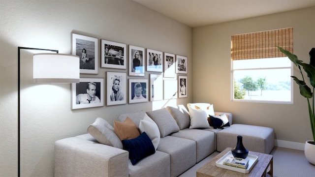 living room featuring baseboards