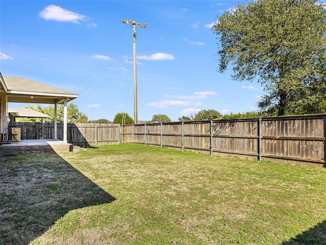 view of yard with a patio area and a fenced backyard