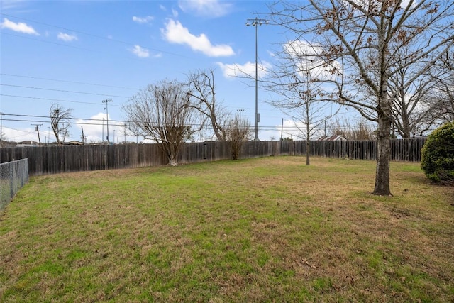 view of yard with a fenced backyard