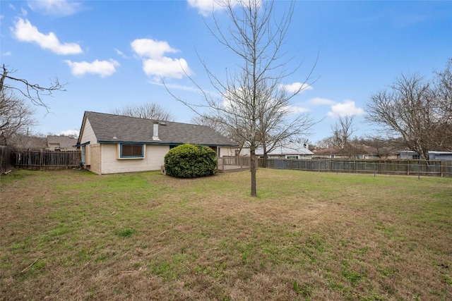 view of yard with a fenced backyard