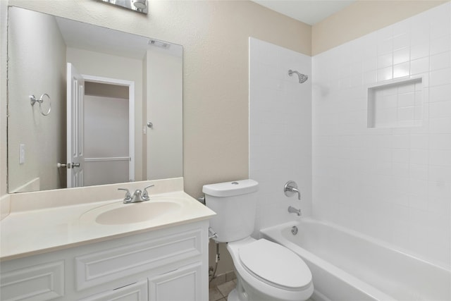 full bath featuring toilet, visible vents, shower / bathing tub combination, and vanity