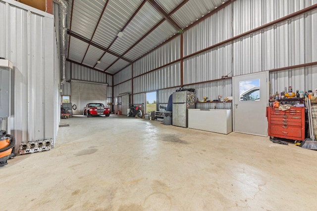 garage with metal wall