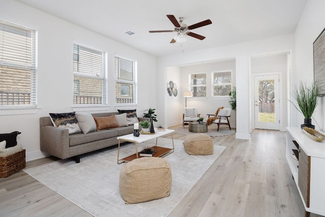 1409 Kneehigh Ln, Georgetown, TX 78633 - living room featuring light wood-style floors and ceiling fan