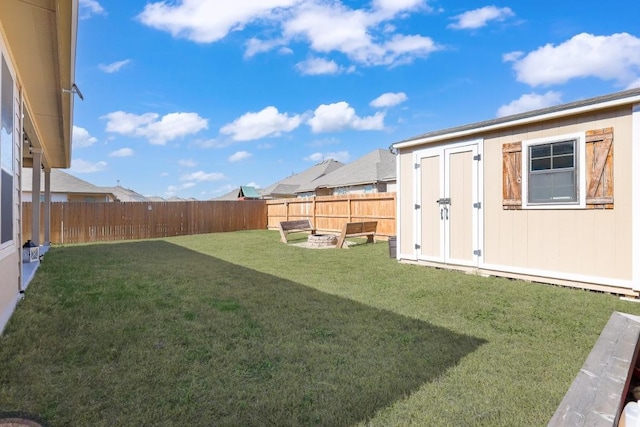 13825 Chester Knl, San Antonio, TX 78253 - view of yard featuring a fenced backyard, a storage unit, and an outbuilding