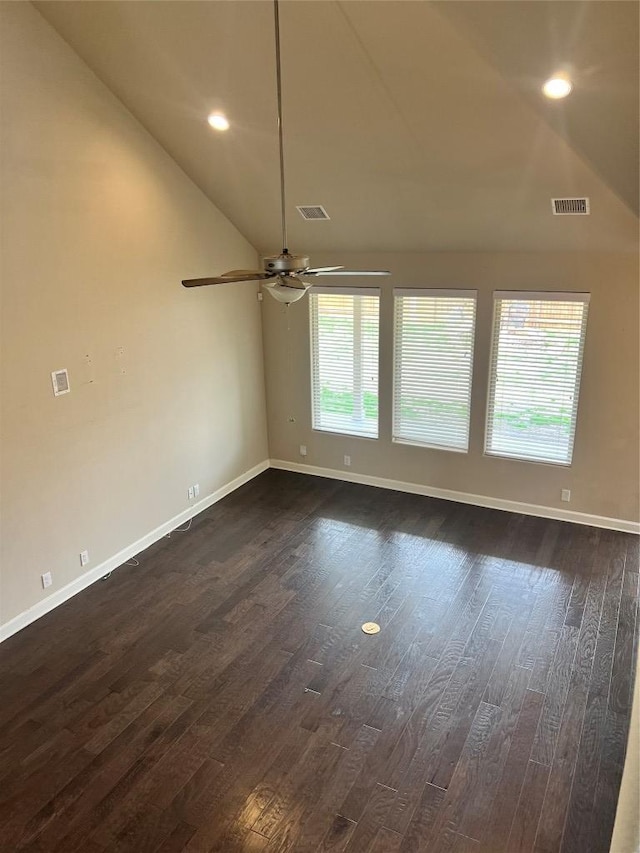 13825 Chester Knl, San Antonio, TX 78253 - unfurnished room featuring vaulted ceiling, dark wood-style flooring, visible vents, and baseboards